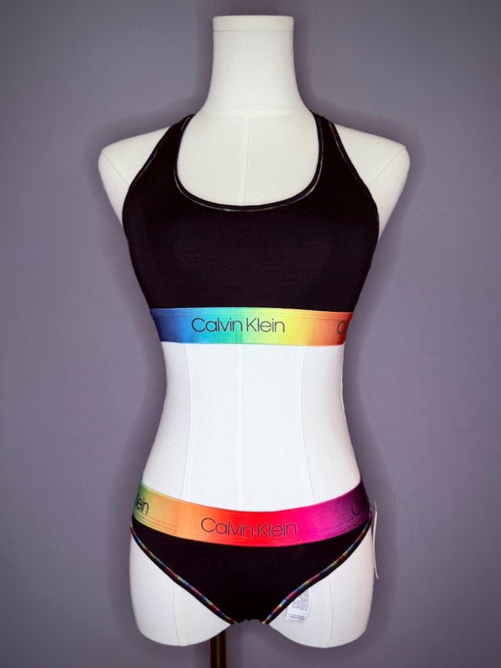 NWT Calvin Klein Pride Rainbow Logo Bralette & Thong Set Size Medium
